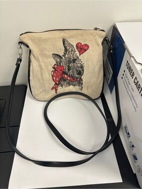 Brighton Scottie Dog Mom Small Canvas Crossbody Bag Purse 9.5" X 8"